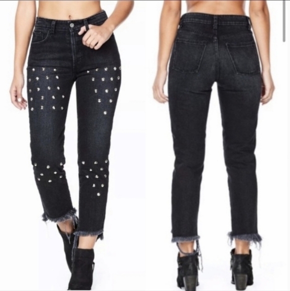 Carmar Denim - Carmar black studded jeans frayed hem Bikercore